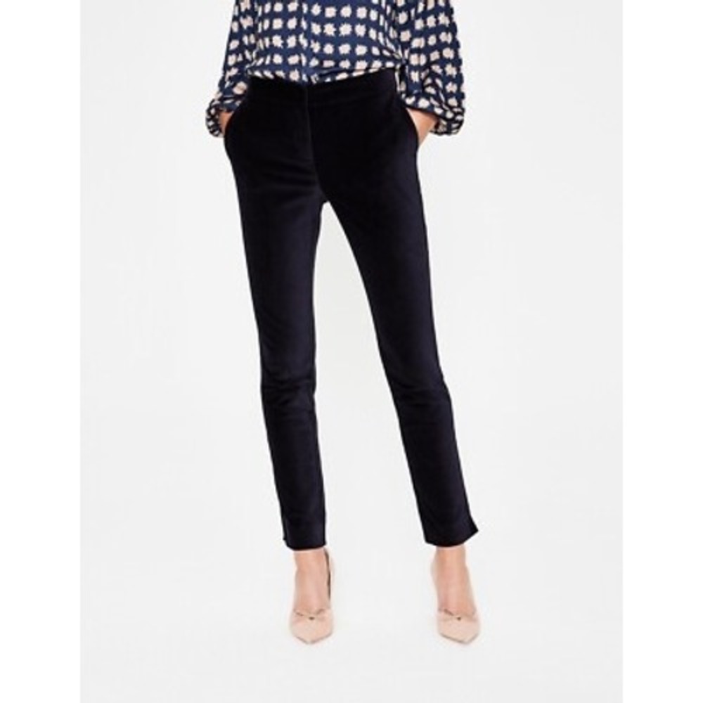 Boden Women's Navy Blue Velvet Straight Leg Trousers Pants US 8R UK 12R Career